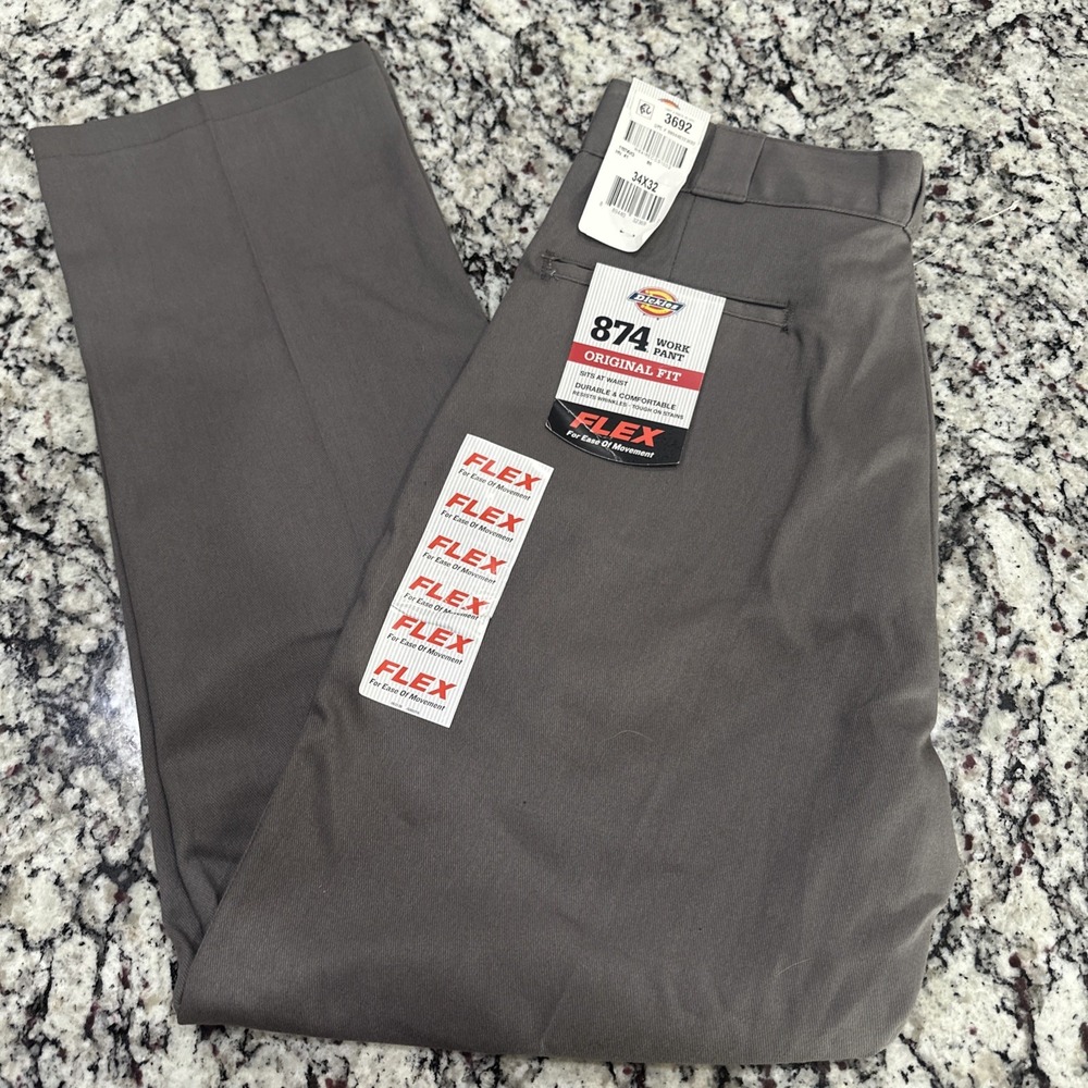 Dickies 874 Original Fit Flex Work Pants - NWT Mens 34 x 32 Charcoal